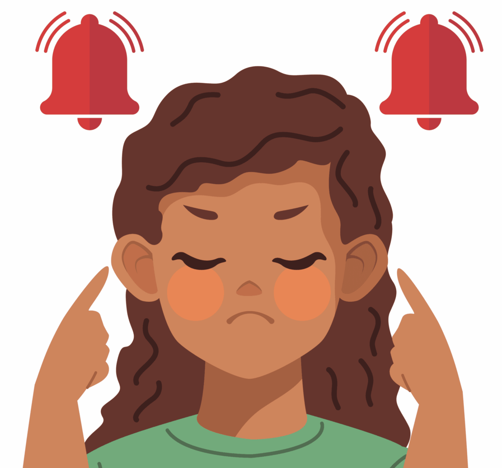 représentation d'une jeune fille avec des acouphènes dans les 2 oreilles