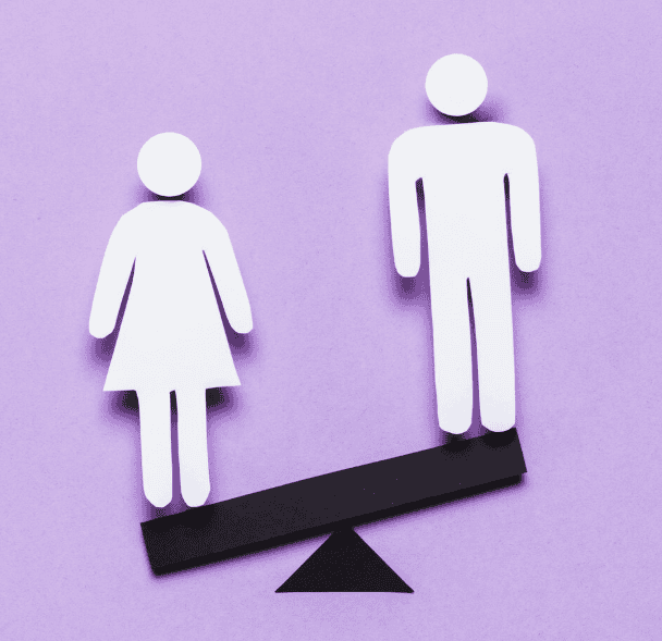 Schémas représentant une balance avec une femme ayant plus de poids qu'un homme