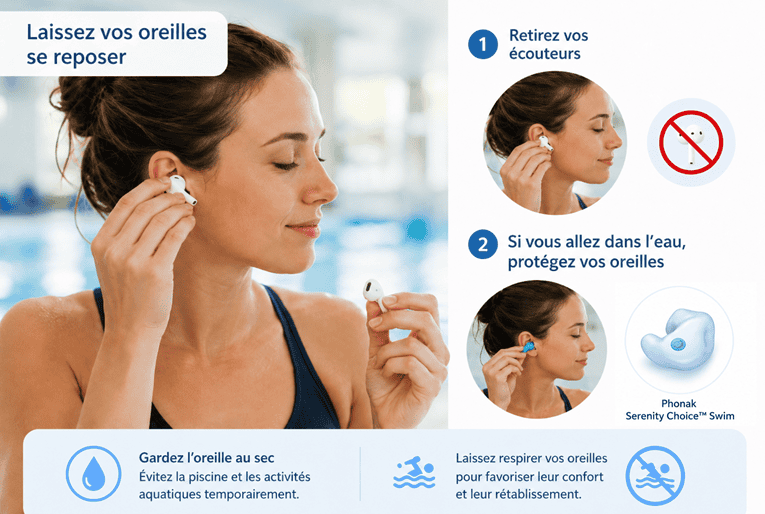 Recommandations en cas d'irritation des conduits auditifs