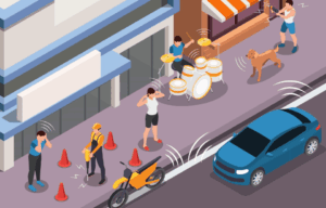 Dessin avec des bruits de la rue