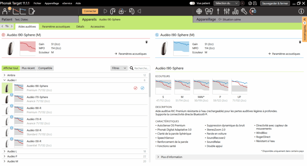 Logiciel de réglage d'appareils auditifs chez Acoustico à Prilly-Malley, pour effectuer un nouveau réglage lors de l'étape qui suit l ebilan de réappareillage gratuit.