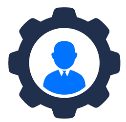 Symbole de l'organisation avec roue dentée avec professionnel à l'intérieur