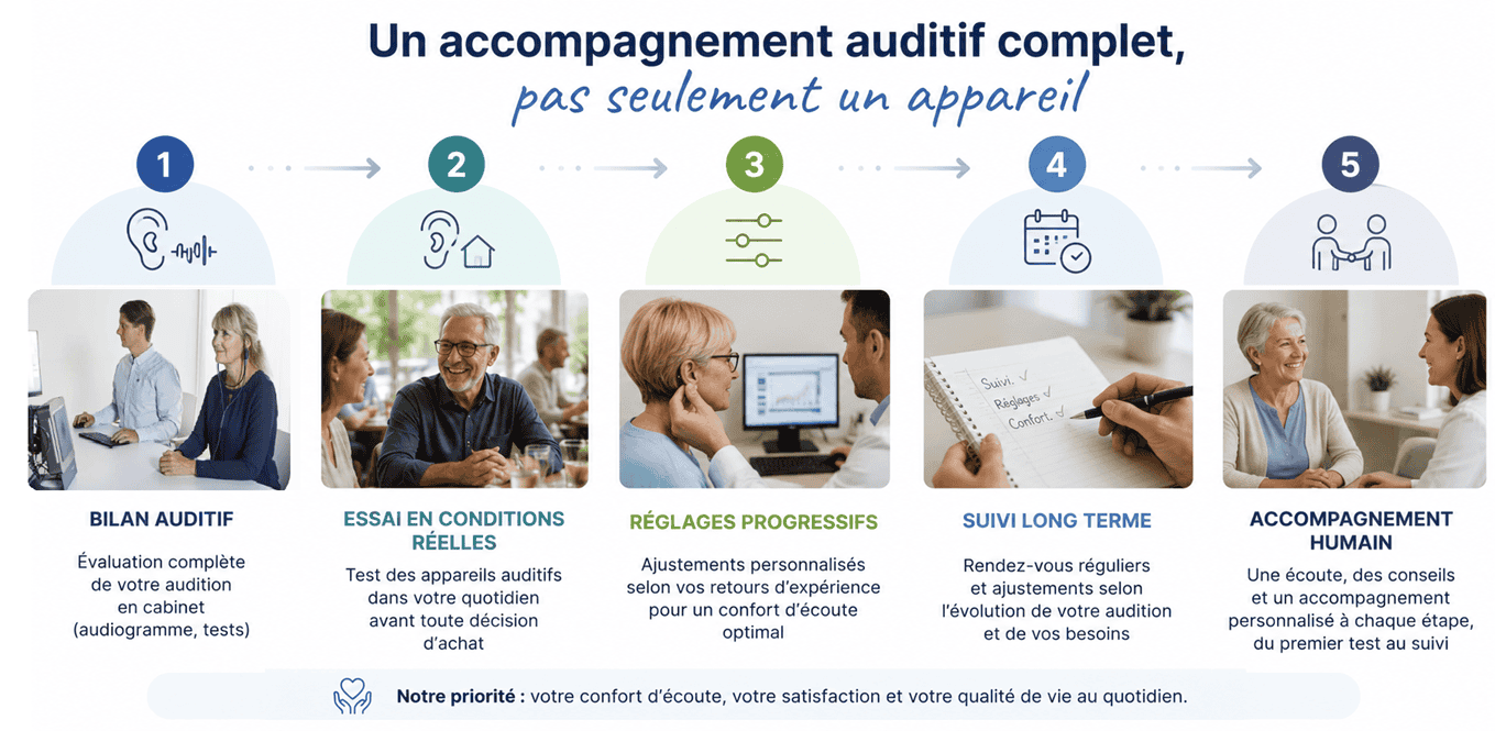 Illustration du processus d'appareillage et de son accompagnement sur plusieurs années