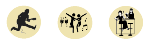 Scènes de concerts, danse et ambiance de bar ou cocktail avec protection auditive pour musique en environnement festif