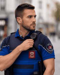 Policier lausannois utilisant un embout sur mesure pour son oreillette